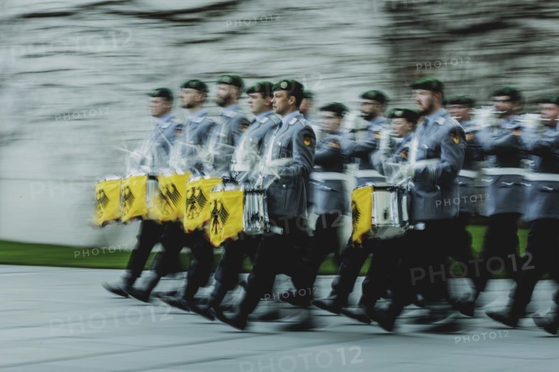 Soldiers of the Staff Music Corps, recorded during a reception with military honours at the Federal Chancellery in Berlin, 12.03.2024