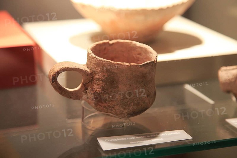 Stone cup with handle neolithic find, National Museum of Archaeology, Valletta, Malta, Europe
