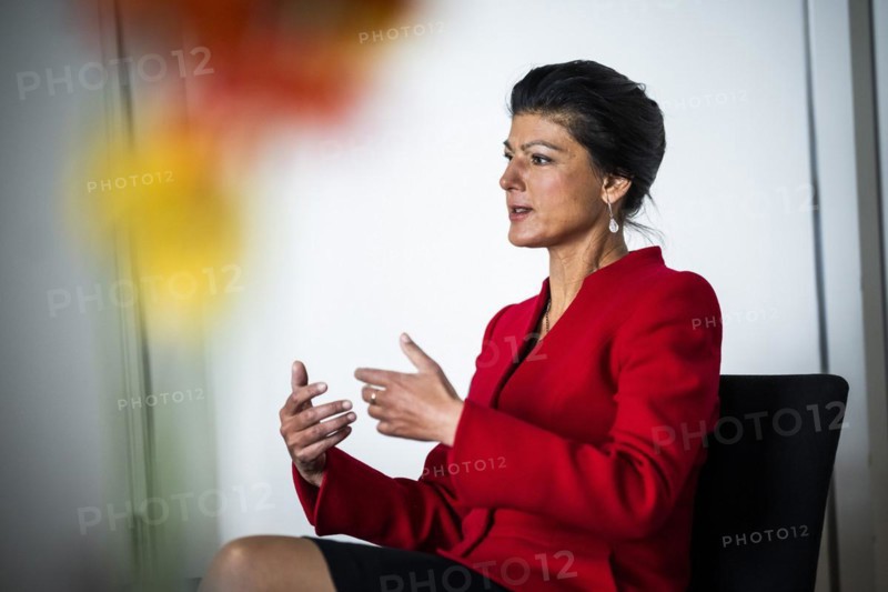 Sahra Wagenknecht is a member of the German Bundestag and founder of the BSW party, pictured here in front of her office in the German Bundestag in Berlin, 10 April 2024