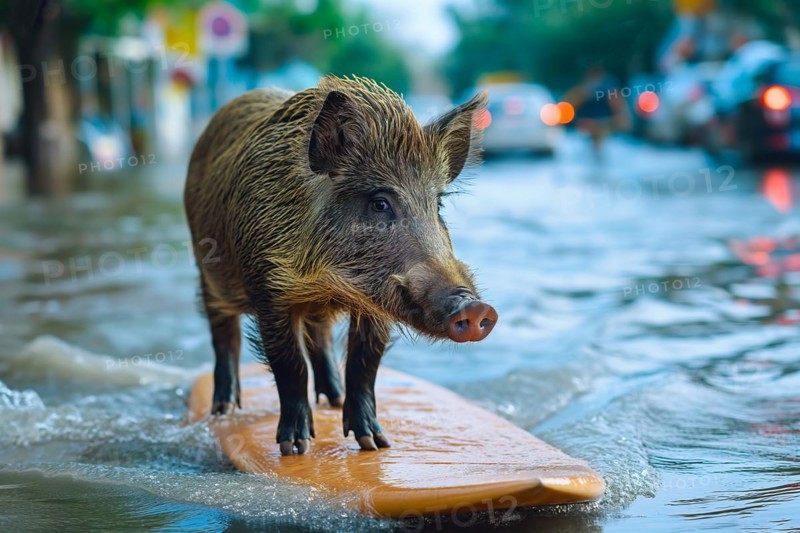 Climate change, city being flooded with heavy rains and torrents, AI generated