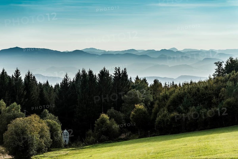 View of the Rhine Valley and the Swiss Jura, Rickenbach, Hotzenwald, Southern Black Forest, Black Forest, Baden-Württemberg, Germany, Europe