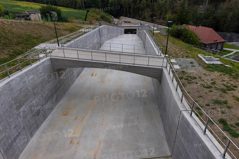 After the flood of 2002, the Malter dam was upgraded with a new emergency spillway, Malter, Saxony, Germany, Europe