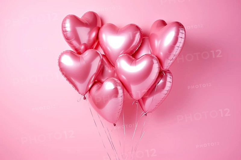 Bunch of glossy pink heart-shaped balloons against a soft pink background, perfect for Valentine's Day, anniversaries, or any romantic occasion, AI generated