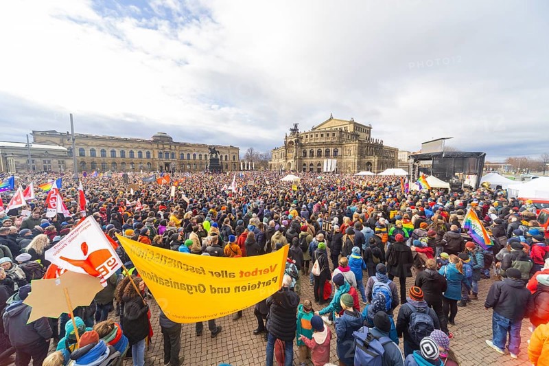 160 organisations and initiatives demonstrated against the right in Dresden on Saturday. Around 10, 000 participants marched from Theaterplatz in front of the Semper Opera House through the city centre, Dresden, Saxony, Germany, Europe