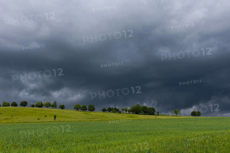 Heavy rain showers and thunderstorms over Possendorf in the Eastern Ore Mountains, Possendorf, Saxony, Germany, Europe