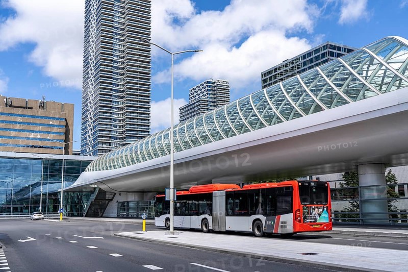 Bus station, public transport connection at The Hague Central Station, Centraal Station, underground station, metro, overground, local transport, city centre, Netherlands
