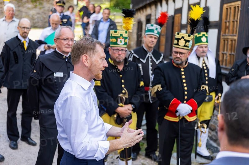 Minister-President Michael Kretschmer visits Schneeberg on the occasion of the mining dispute day, Siebenschlehner Pochwerk, Schneeberg, Saxony, Germany, Europe