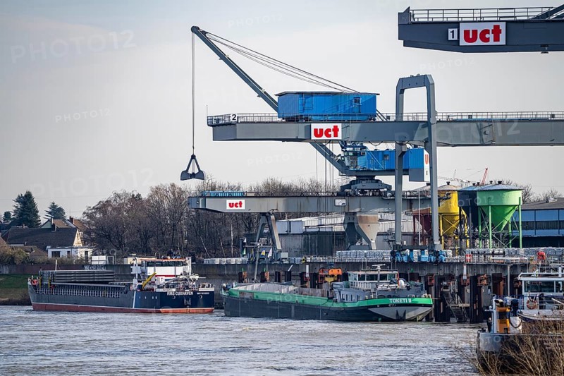 Uct Umschlag Container Terminal, harbour in Dormagen, on the Rhine, North Rhine-Westphalia, Germany, Europe
