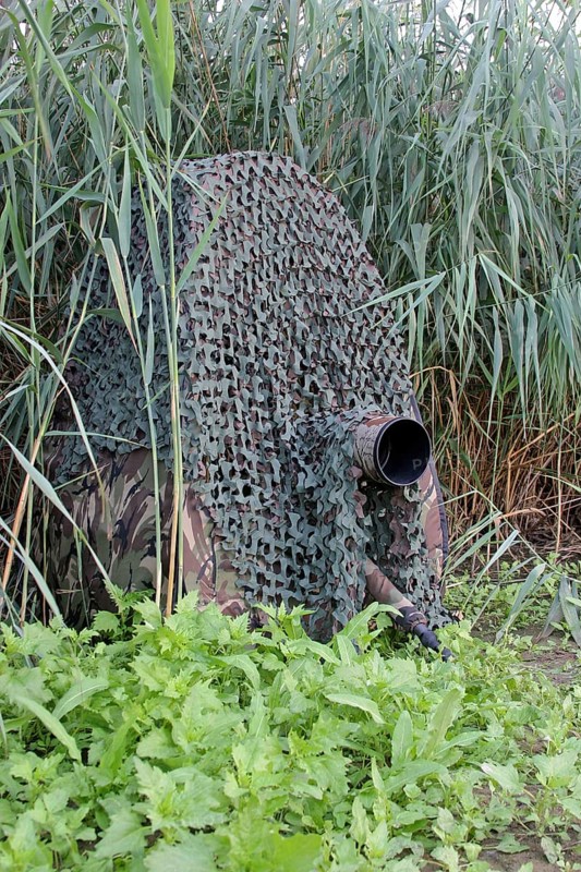 Wildlife photographer, photography, photographer, camouflage tent, camera, telephoto lens, bird photography, wildlife photography, Offstein sewage ponds, Rhineland-Palatinate, Germany, Europe