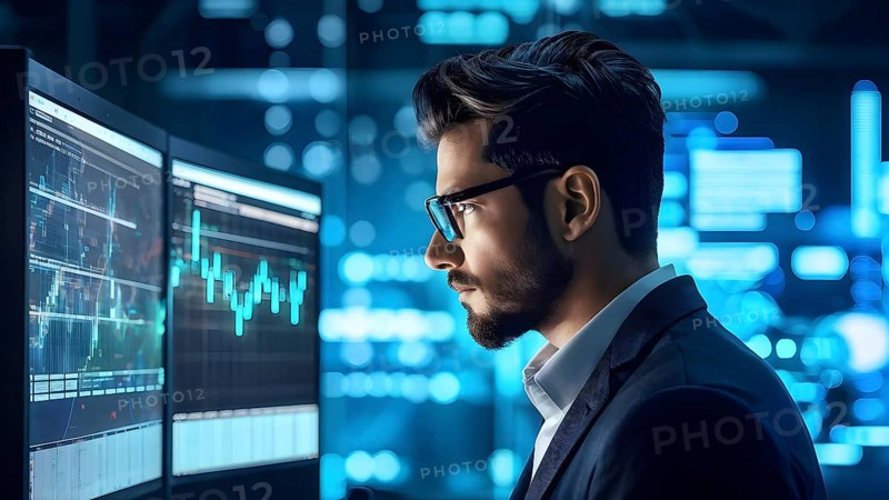 Caucasian male it specialist engaged in analyzing data for cyber security, AI generated