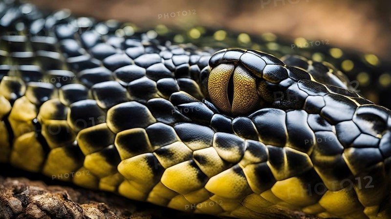 Close up on the wrinkled skin of an anaconda with intricate patterns, AI generated