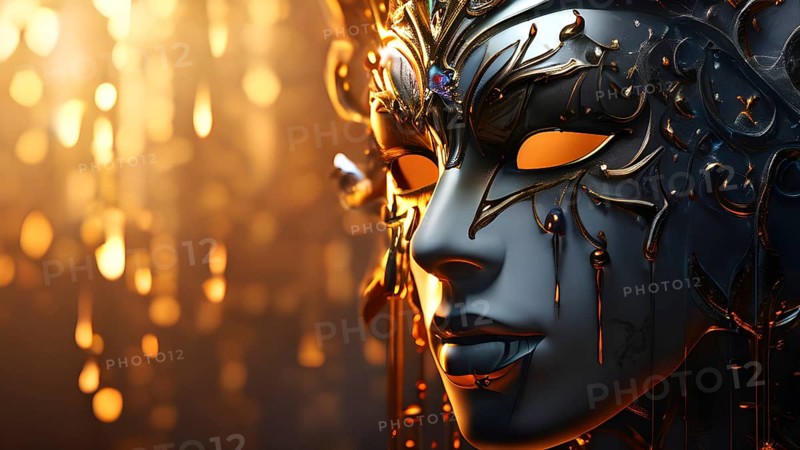 3d rendering of a mask adorned with tears suspended on a wall, AI generated