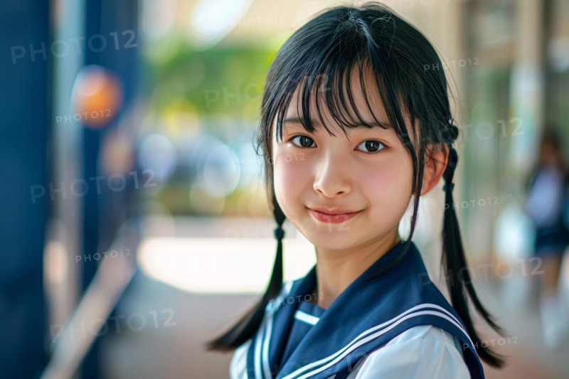 Young Asian girl in school uniform. KI generiert, generiert, AI generated