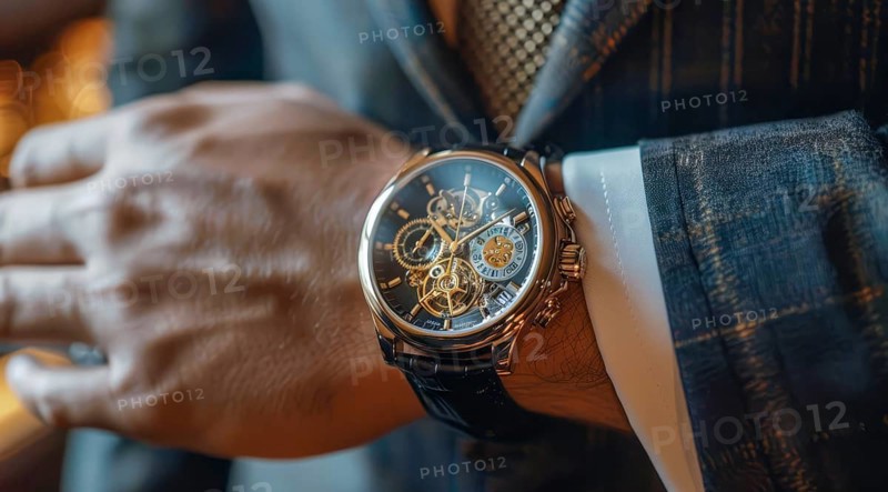 Close up of a hand with luxury watch. Expensive lifestyle of a successful businessman., AI generated