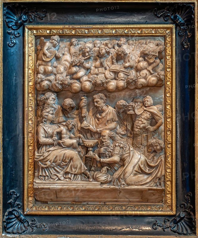 Flemish high relief in the alabaster cabinet at Kasteel van Gaasbeek, renovated medieval castle at Lennik, Flemish Brabant, Belgium, Europe