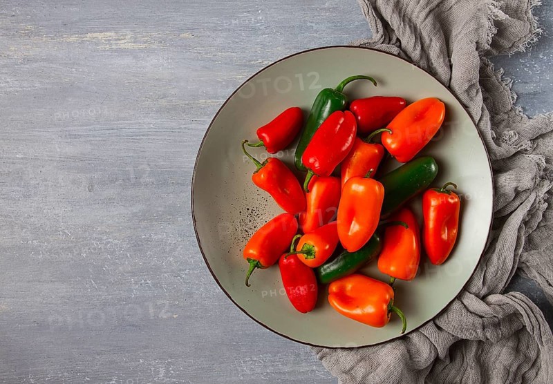 Mini sweet pepper, set, colored peppers, top view, no people, assortment