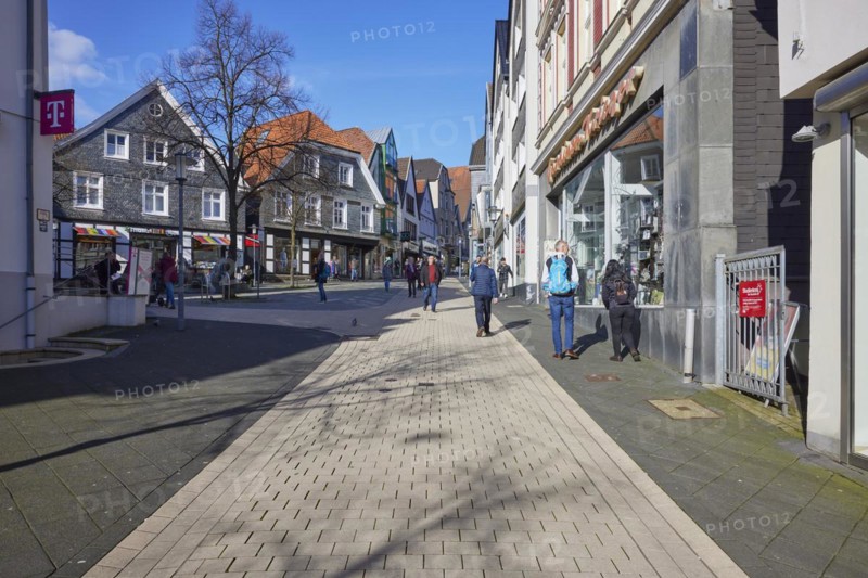The Obermarkt is part of the shopping street and pedestrian zone in Hattingen, Ennepe-Ruhr district, North Rhine-Westphalia, Germany, Europe
