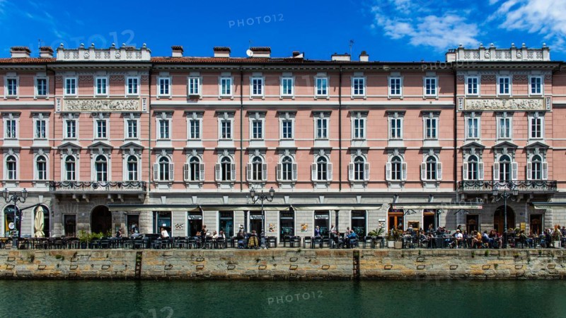 Commercial and residential houses of old families on the Grand Canal in the heart of Borgo Teresiano, Trieste, harbour town on the Adriatic, Friuli, Italy, Trieste, Friuli, Italy, Europe