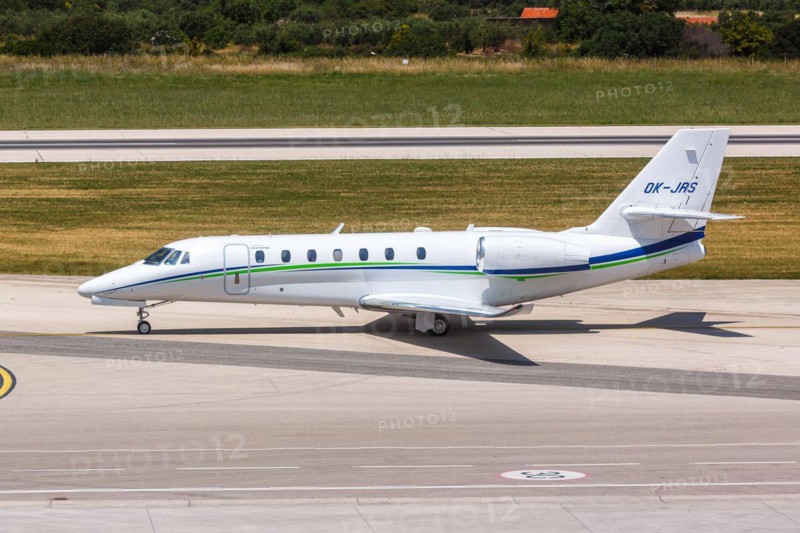 A Cessna 680 Citation aircraft of Smartwings with the registration number OK-JRS at Split Airport, Croatia, Europe