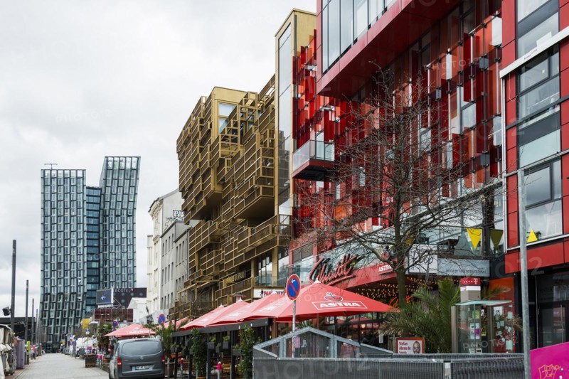Modern high-rise buildings, Reeperbahn, St. Pauli, Hamburg, Germany, Europe