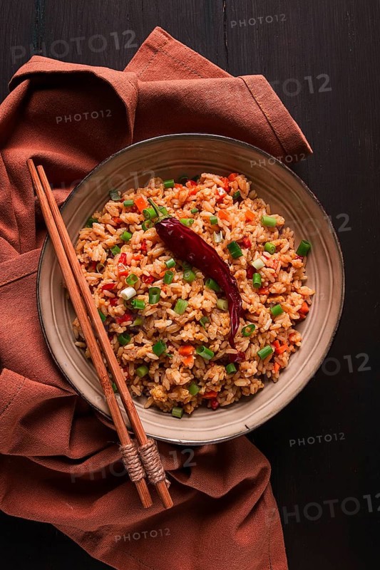 Fried Rice, with vegetables and egg, Chinese cuisine, homemade, no people