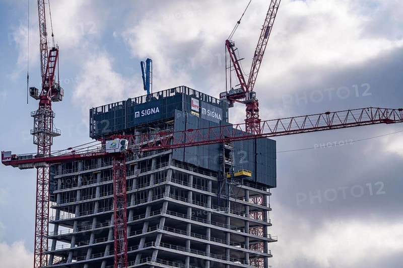 Shell of the Elbtower construction project, the architectural completion of Hafencity Hamburg, in the east, is to grow to 64 storeys and 245 metres in height, construction was halted due to the insolvency of Signa Prime Selection AG of the Austrian real estate entrepreneur René BenkoHamburg, Hamburg, Germany, Europe