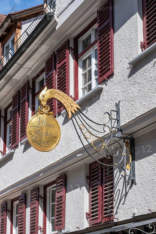 Nose sign from the Zaiser bakery, traditional Ulm confectioner in the historic centre of Ulm, Baden-Württemberg, Germany, Europe