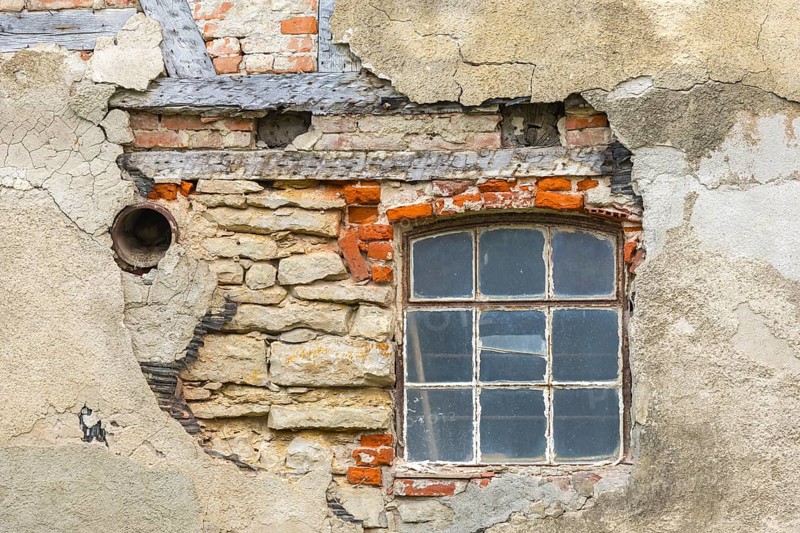 Old historic half-timbered house, windows, façade, in need of renovation, Swabian Alb, Baden-Württemberg, Germany, Europe