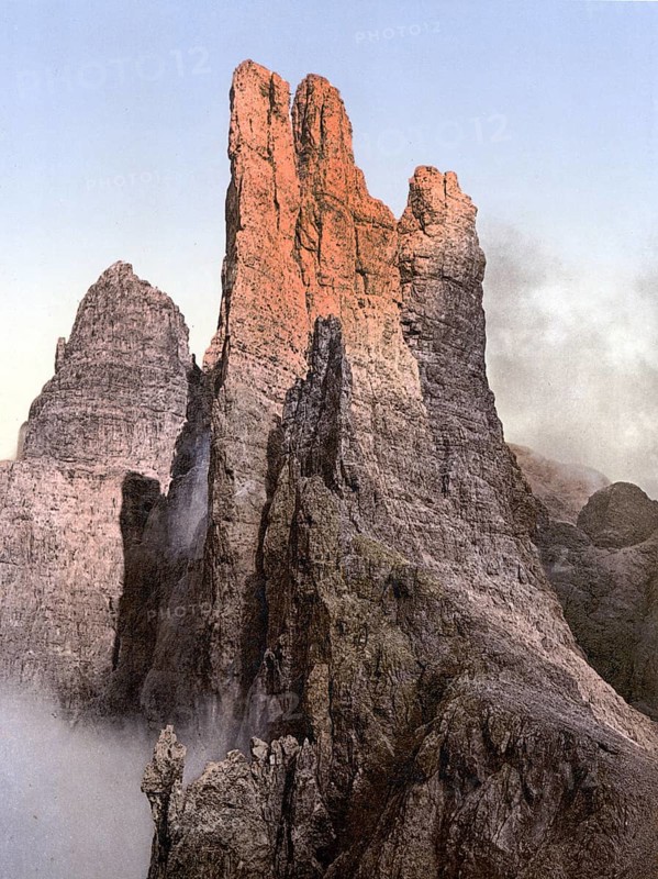 Rose garden group in the Dolomites, from the Pelago tower formerly Tyrol, Austria-Hungary, today South Tyrol, Italy, Historical, digitally restored reproduction from a 19th century original, Record date not stated, Europe