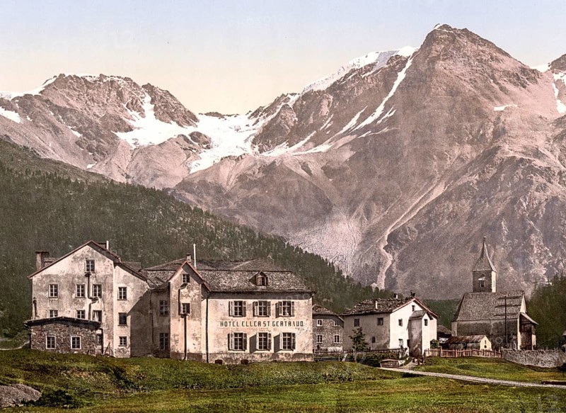St. Gertraud in Sulden and the Suldenspitze, formerly Austria-Hungary, today South Tyrol, Italy, Historical, digitally restored reproduction from a 19th century original, Record date not stated, Europe