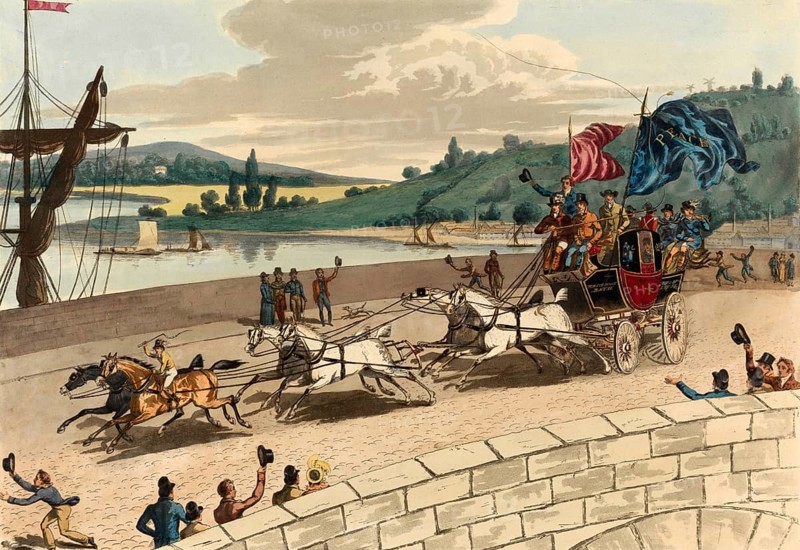 Carriage with news of peace (in the War of Secession in America), 1865, England, Historical, digitally restored reproduction from a 19th century original, Record date not stated