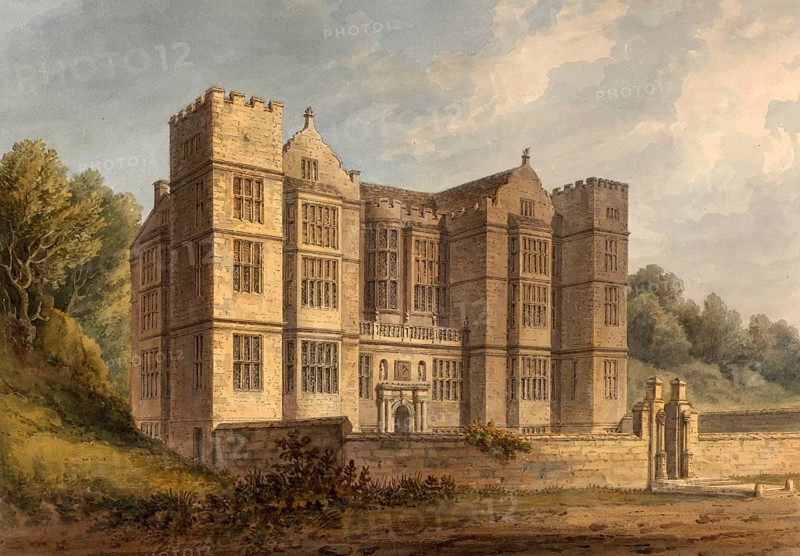 South West View of Fountains Hall, near the Abbey, Yorkshire, belonging to Miss Larvience of Studley Royal, England, digitally restored reproduction of a 19th-century original by John Buckler, Record date not stated, South West View of Fountains Hall, near the Abbey, belonging to Miss Larvience of Studley Royal, digitally restored reproduction of a 19th-century original, Record date not stated