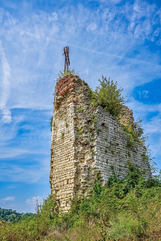 Ruined tower with steel cross near Vicenza, Veneto, Italy, Europe