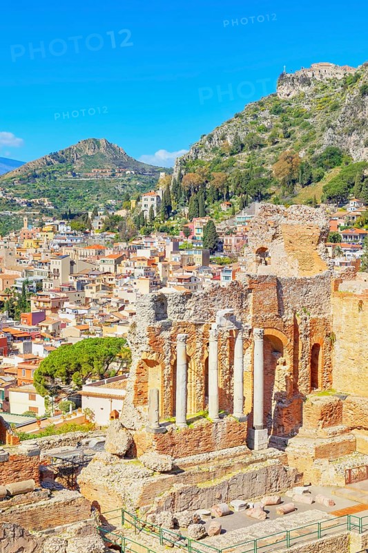 The Greek theatre, Taormina, Sicily, Italy, Europe