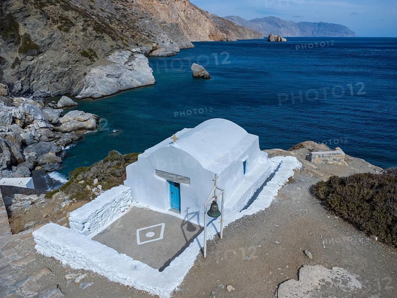 Chapel in the bay of St Anna, Amorgos, Cyclades, Greece, Europe