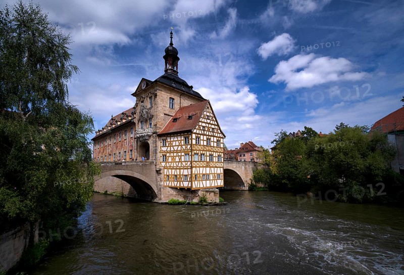 Upper Bridge, Old Town Hall, Regnitz, historic old town, Bamberg, Upper Franconia, Bavaria, Germany, Europe