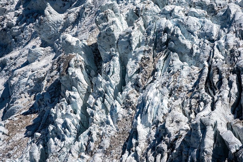 Glacier ice, rutted glacier with crevasses, Glacier des Bossons, Chamonix, Haute-Savoie, France, Europe