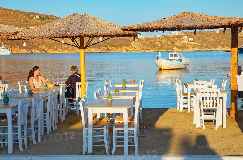 Outdoor cafe, Livadi, Serifos Island, Cyclades Islands, Greece, Europe