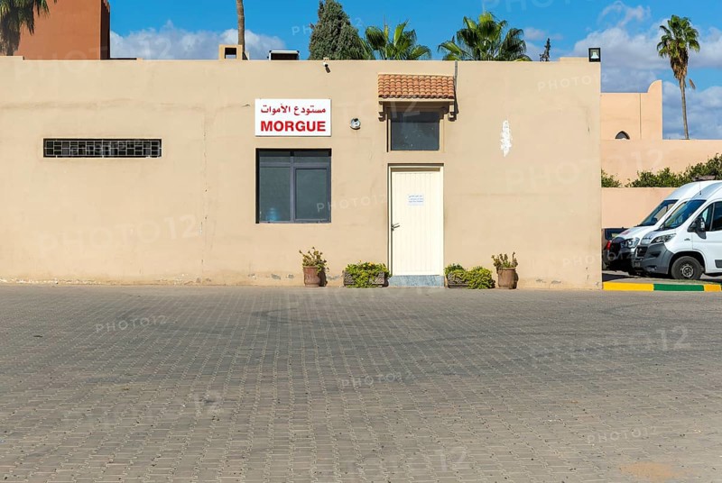 Sign for morgue on hospital building, Taroudant, Sous Valley, Morocco, north Africa, Africa