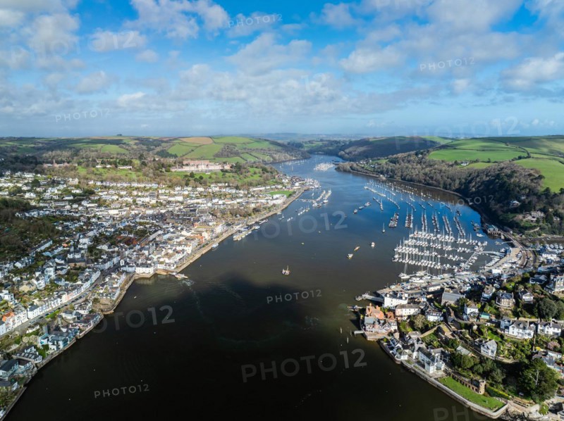 Dartmouth and Kingswear over River Dart from a drone, Devon, England, United Kingdom, Europe