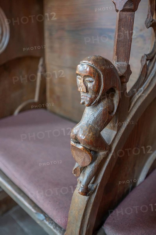 Figure on the back of the choir stalls, around 1490, St Mary's Church, Kalbensteinberg, Middle Franconia, Bavaria, Germany, Europe