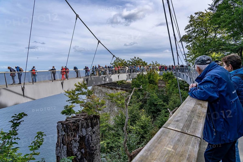The Königsstuhl Skywalk on the chalk cliffs of Rügen, viewing platform on the famous Königsstuhl rock formation, barrier-free, in the Jasmund National Park, view of the Baltic Sea and the chalk cliff coast, between Sassnitz and Lohme, Mecklenburg-Vorpommern, Germany, Europe