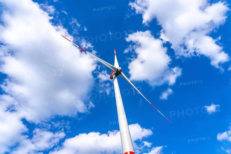 Wind turbine, wind energy plant, type Enercon E-103, rated power 2, 350, 0 kW, rotor diameter 103 metres, in front of a blue sky with clouds, North Rhine-Westphalia, Germany, Europe