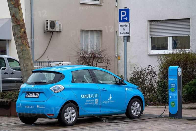 Electric filling station, charging station for electric cars, city car sharing in Monheim, Germany, Europe