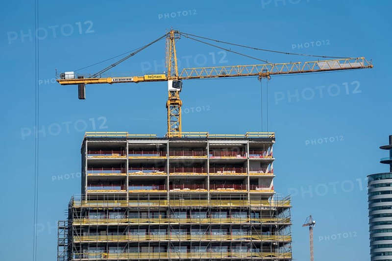 Construction site, new construction of high-rise residential buildings, Havenkwartier Katendrecht project, over 160 new flats are being built here, shell construction on the Maashaven, Rotterdam, Netherlands