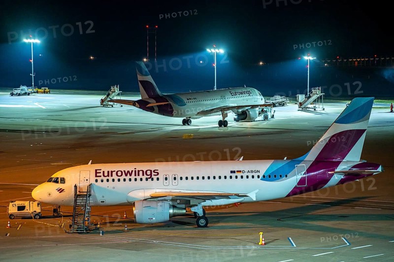 Eurowings aircraft parked on apron D, Cologne-Bonn Airport, Cologne, North Rhine-Westphalia, Germany, Europe
