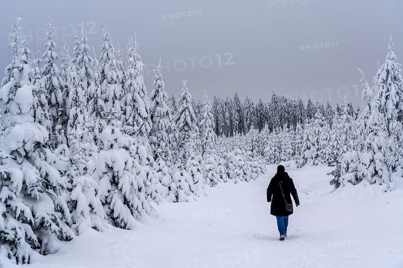 Winter in Sauerland, Hochsauerlandkreis, at Kahler Asten, near Winterberg, few tourists, visitors, during the lockdown in January 2021, North Rhine-Westphalia, Germany, Europe