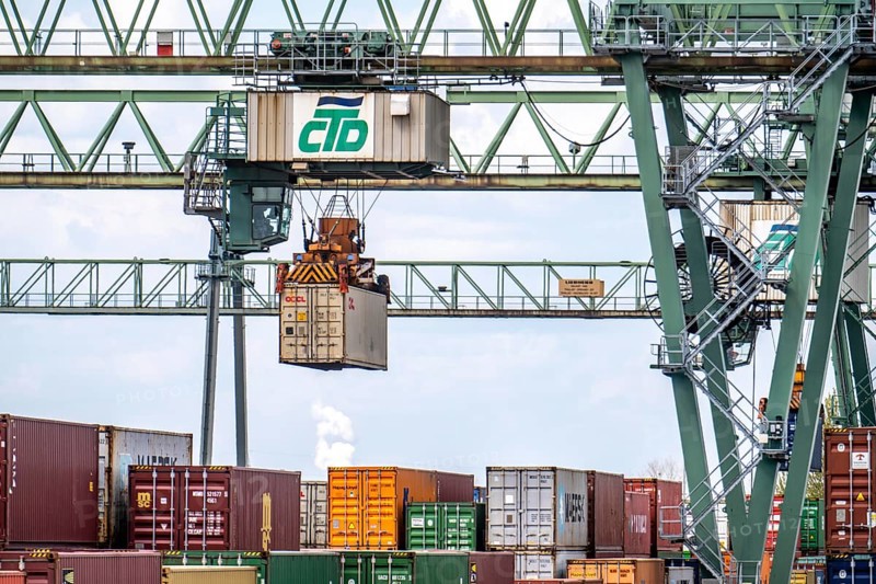 Port of Dortmund, Container Terminal Dortmund CTD, trimodal terminal, transport by rail, road and waterway, Dortmund-Ems Canal, North Rhine-Westphalia, Germany, Europe