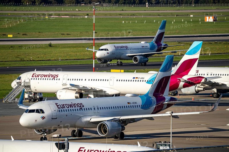 Düsseldorf Airport, Eurowings aircraft, on the taxiway and in parking position