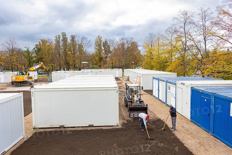 Living container for refugees, Dresden, Saxony, Germany, Europe